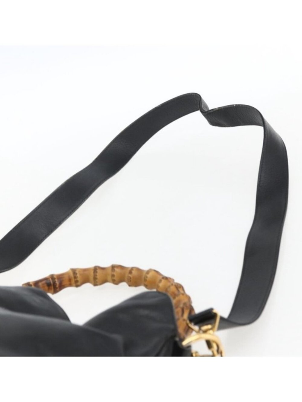 Authentic GUCCI Bamboo Shoulder Bag Leather 2way Black Gold 001 2113 1638 - Picture 8 of 16